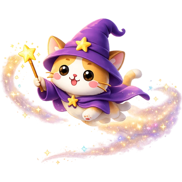 Kitten flying with a magic wand